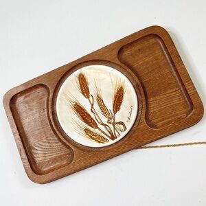 Vtg MCM Goodwood Teak Serving Tray Cheese 70s Wheat Design